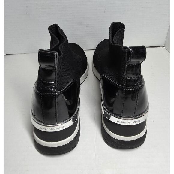 Michael Kors Skyler Bootie Black Soft Knit Patent High Top Wedge Sneakers 8.5 - Picture 3 of 7